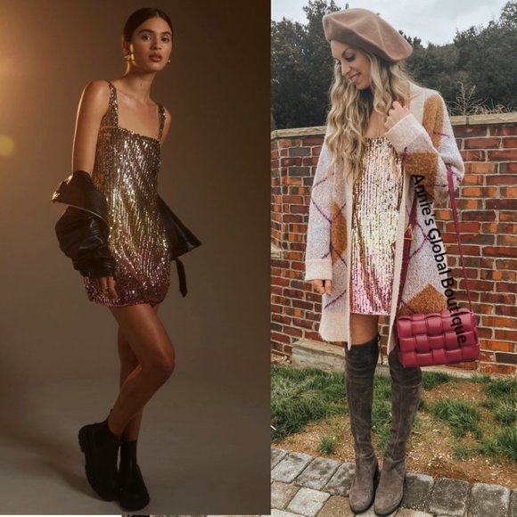 NWT ANTHROPOLOGIE Let Me Be Sequined Shift Mini Dress. Size XL - Picture 3 of 16